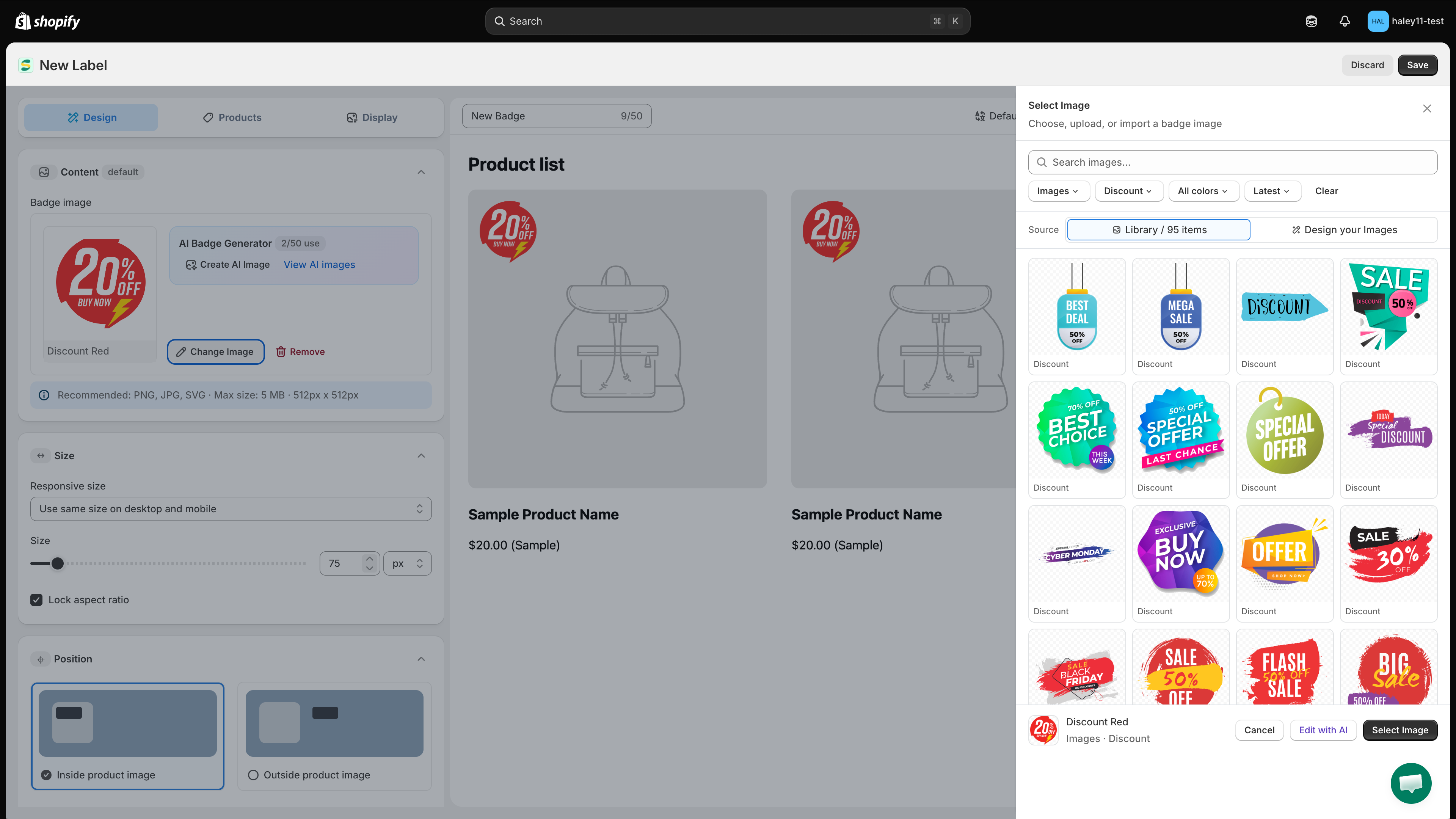 Select Image dialog with Library and Design your Images sources