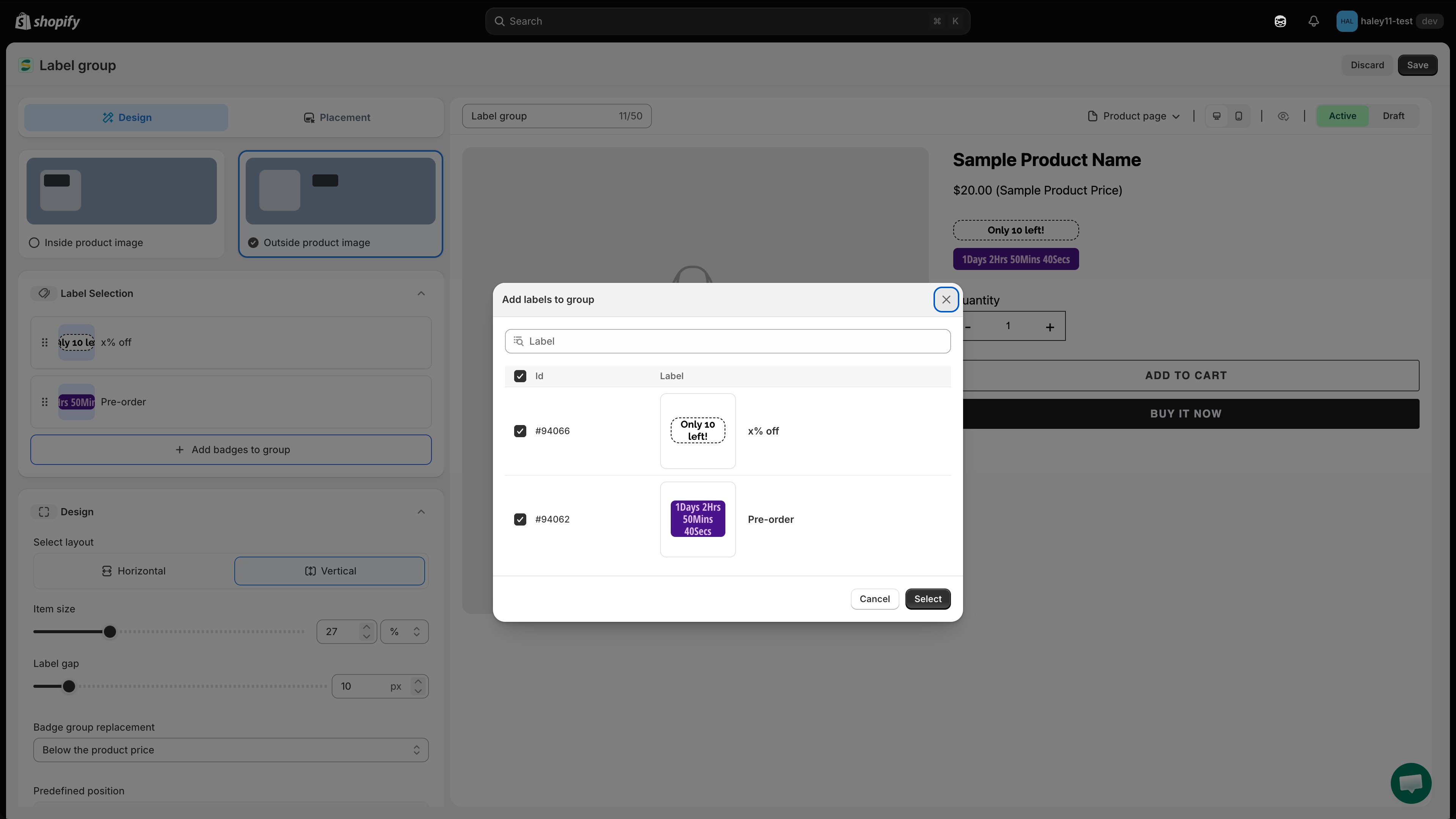 Add badges to group dialog