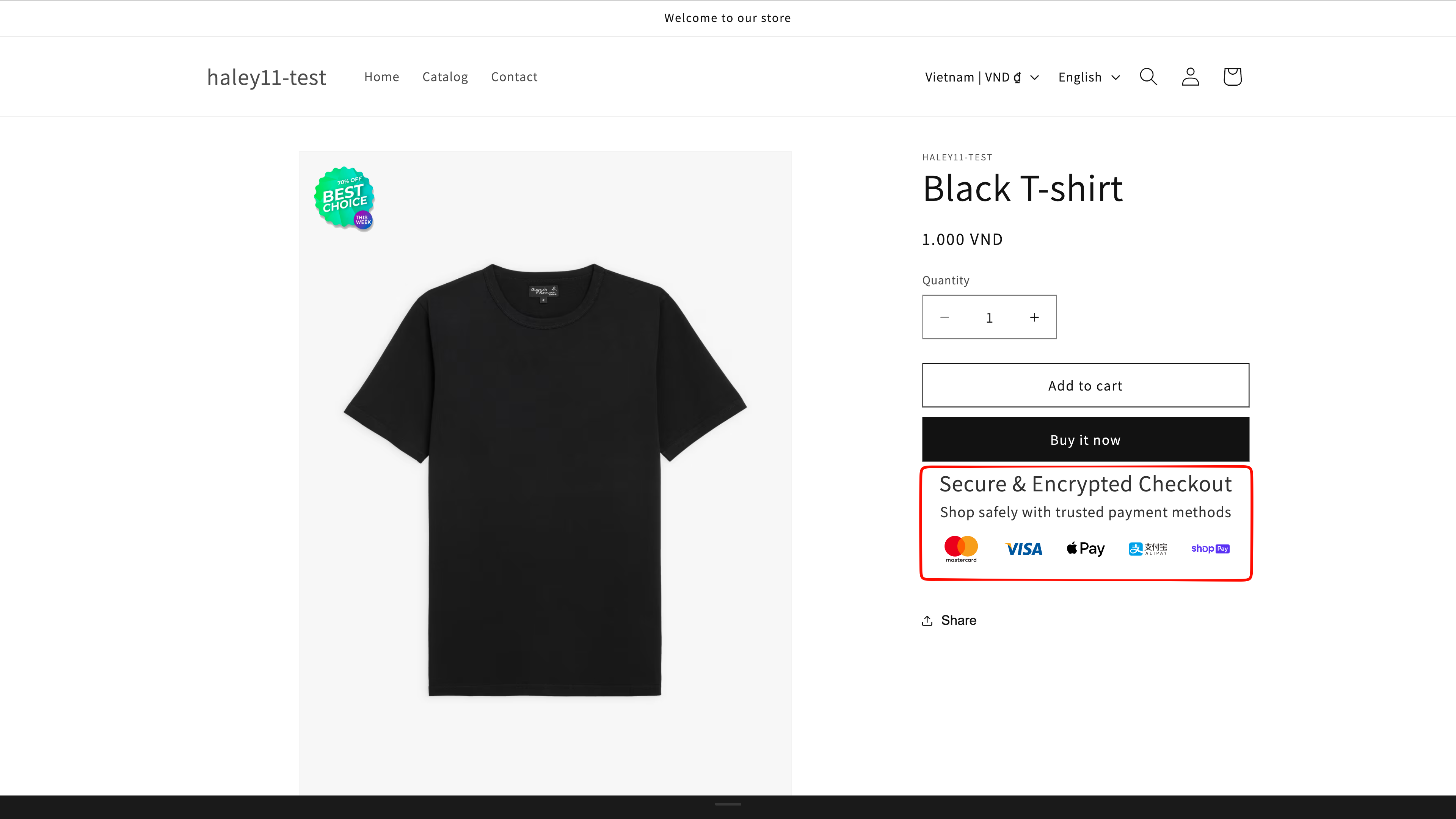 Trust badges displayed near the purchase controls on a product page