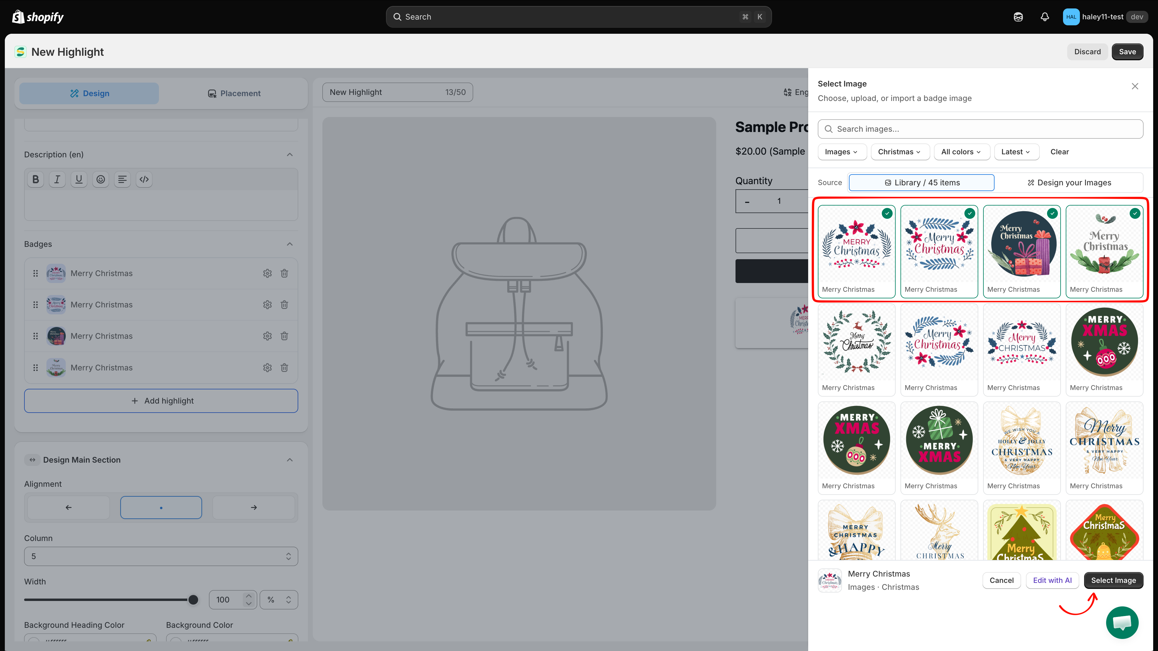 Select Image panel with the library filters and search box
