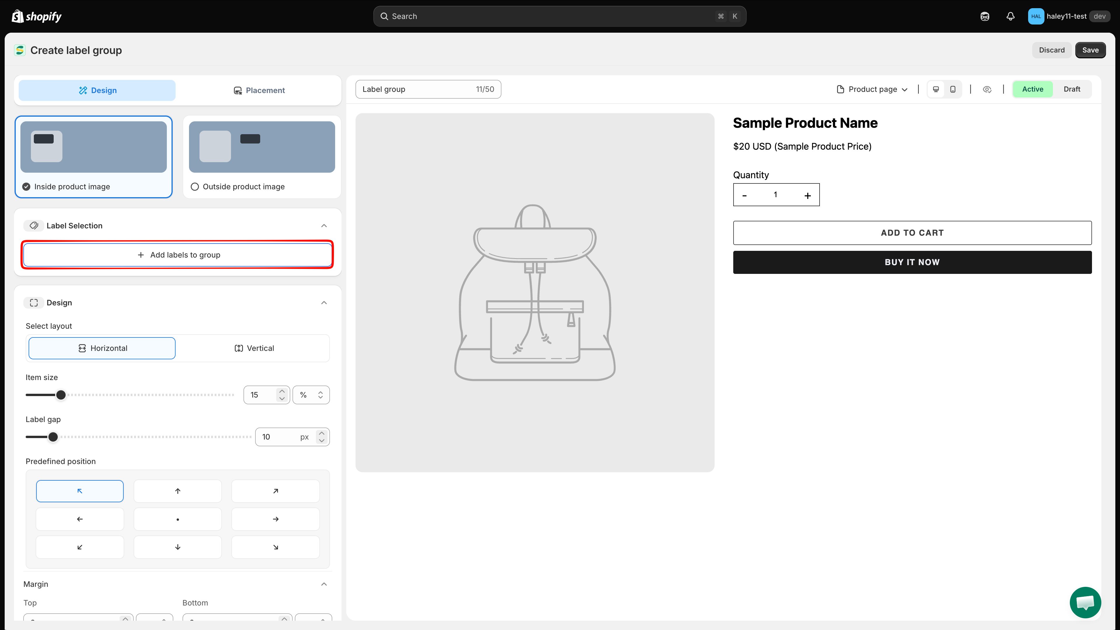 Add labels to group dialog