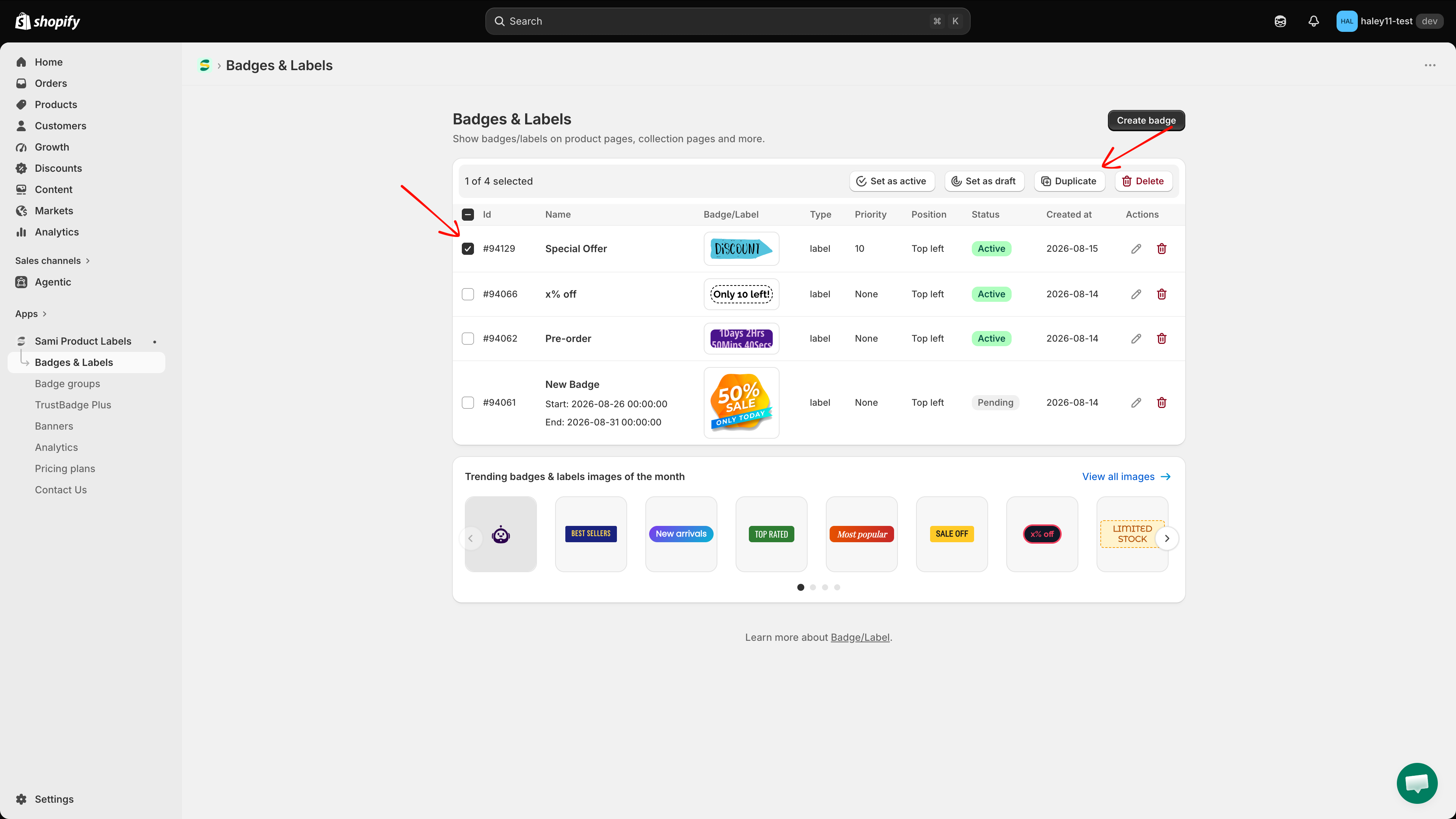 Duplicate button in the bulk action bar