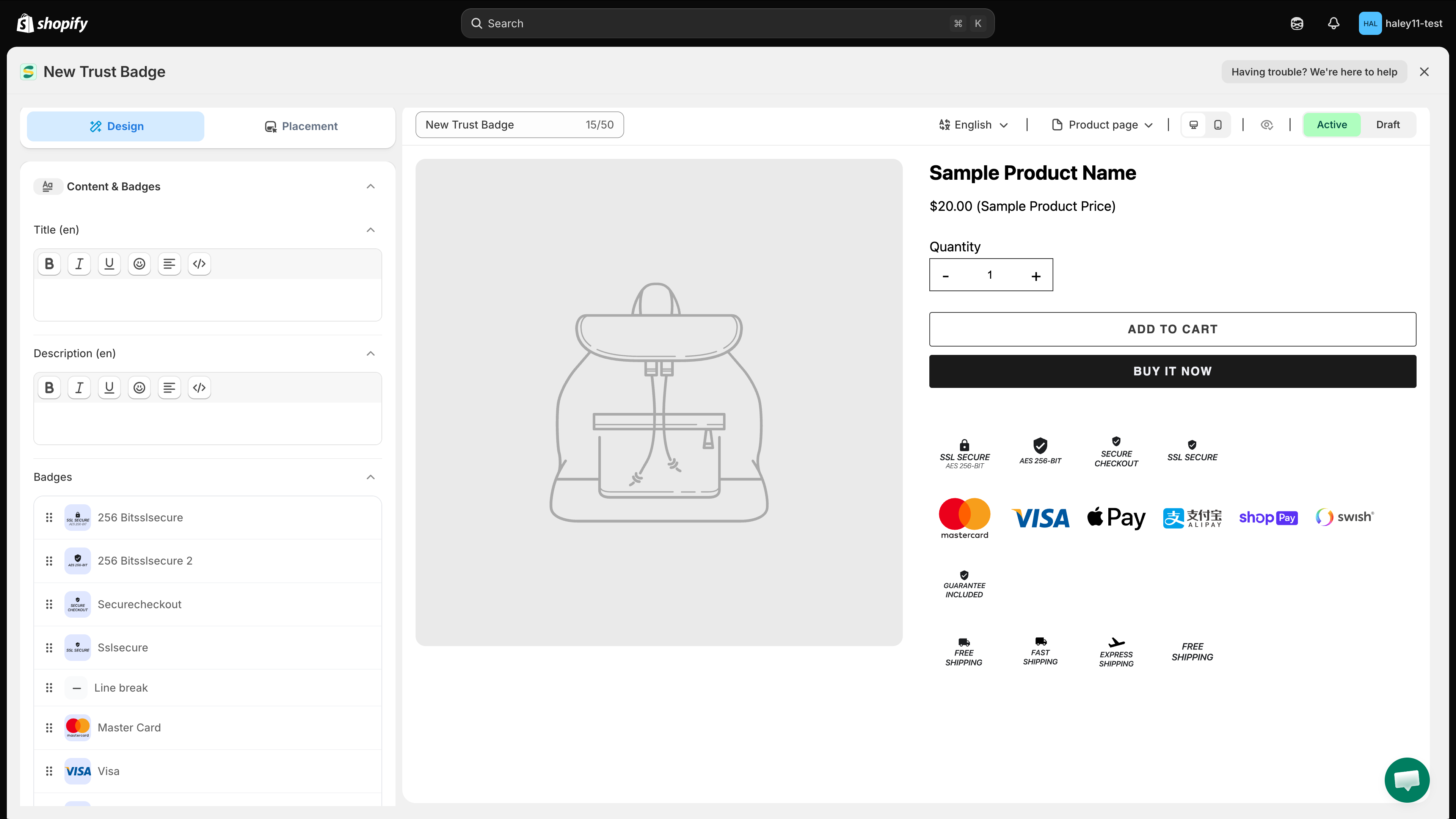 Examples of security, payment, guarantee, shipping, and endorsement badges