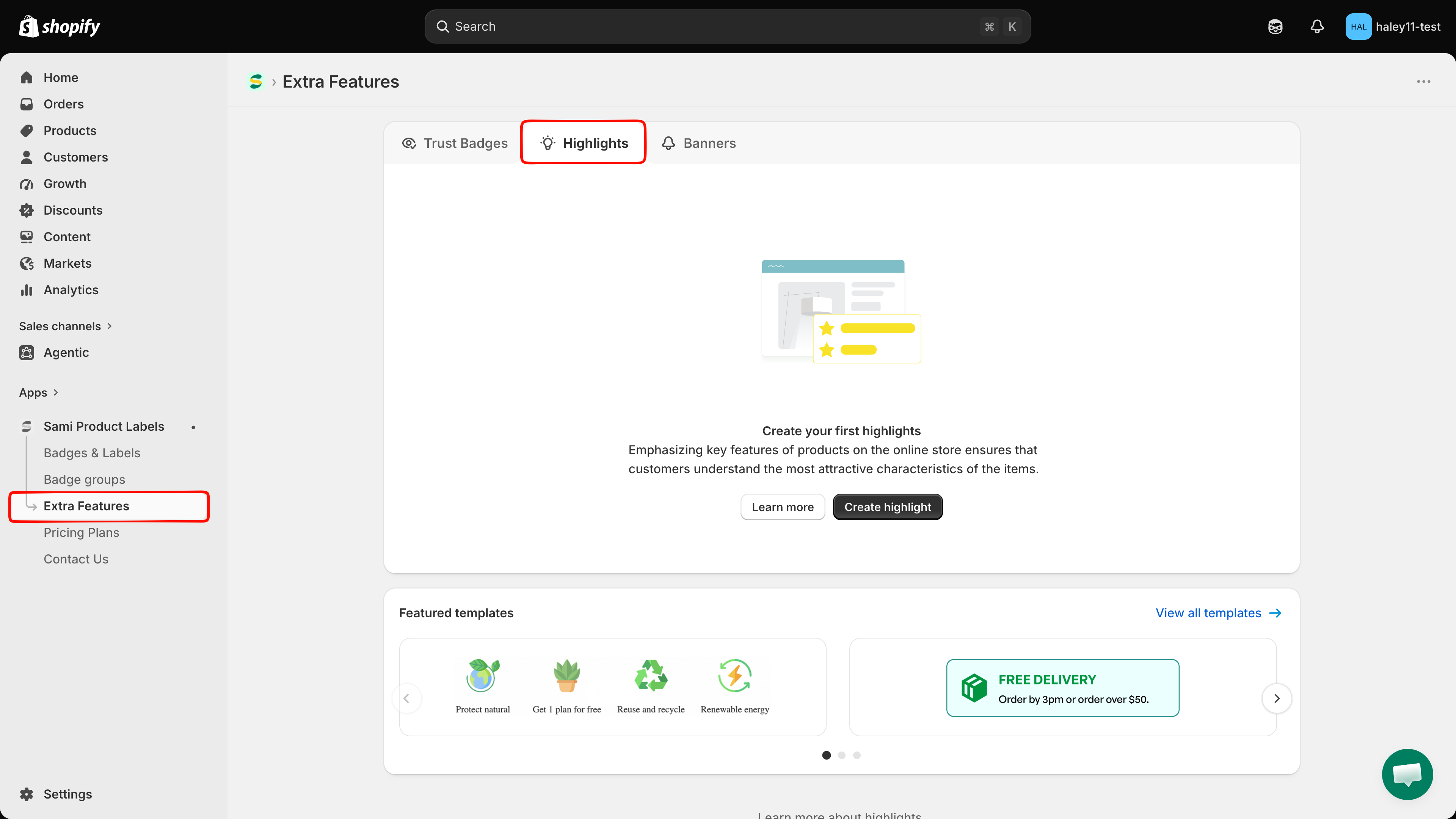 Extra Features page with the Highlights tab selected